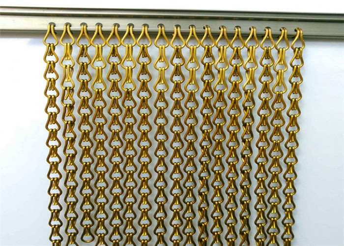 Cortina decorativa de alumínio da mosca da corrente do metal da largura da rede de arame 3m do ouro