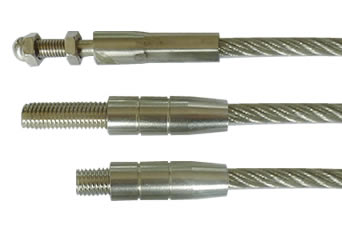 Três tipos de extremidades de linha externos para cabos de aço inoxidável